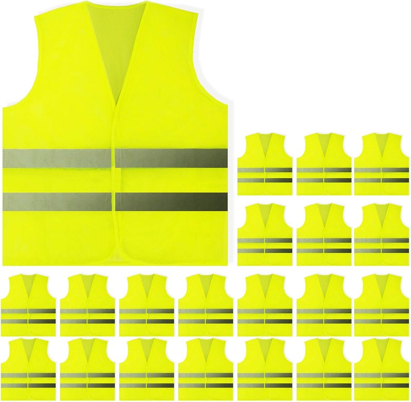 PeerBasics , 20 Pack, Yellow Reflective High Visibility Safety Vest, Hi Vis Silver Strip, Men Women, Work, Cycling, Runner, Construction (Mesh, 20)… - Image 1